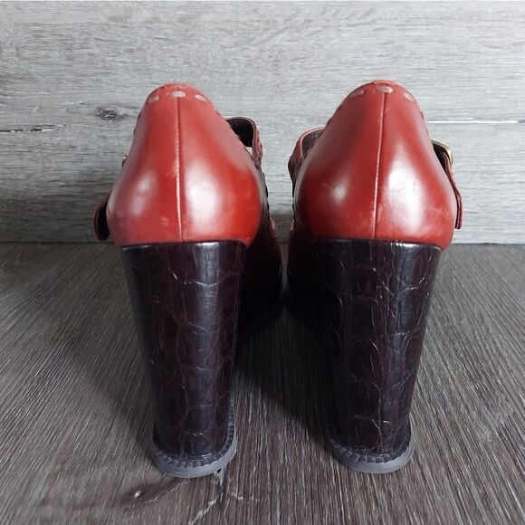 Red Linea Paolo Wedge Peep Toe Mary Janes Size 8 - Picture 5 of 7